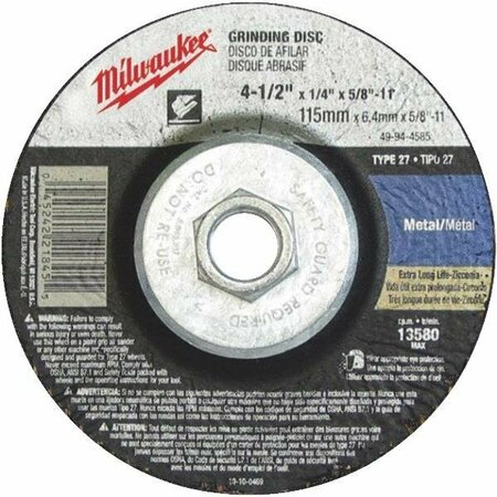 MILWAUKEES 4-1/2x1/4x7/8 Grind Disc 5198B